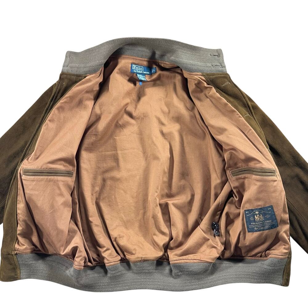 Vintage Polo Ralph Lauren Suede Leather Bomber Jacket L Distressed Brown - Picture 9 of 14